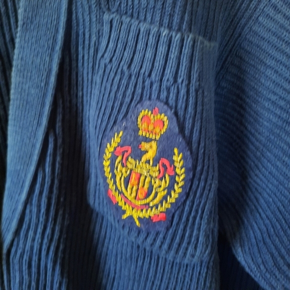 Vintage Liz Sport 100% Cotton Navy Blue Ribbed Knit Preppy Cardigan Sweater - Picture 4 of 9